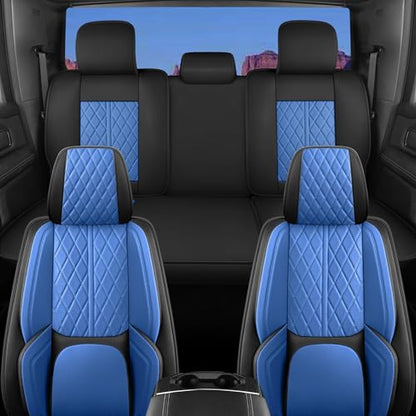 Custom Fit Chevy Silverado GMC Sierra 1500 2007-2026 2500/3500 HD Crew Cab Full Set Car Seat Covers - 5 Pack, Premium Faux Leather Truck Seat Protector with Airbag Compatible Design, BlackBlue - color: BlackBlue, size: Full Set