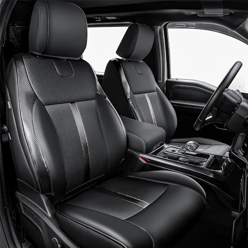 Premium Faux Leather Seat Covers Custom Fit for Ford F150 SuperCrew XL XLT STX (2021–2026) & F250/F350/F450 Crew Cab XL XLT (2023–2026) - Fully Covered - Designed for 40/Console/40 Front Seats - color: Black-Black & Full Sets & Crew Cab, size: 21-26 F150