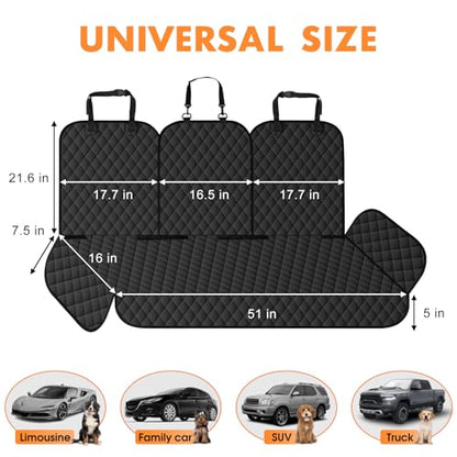 Dog Car Seat Cover for Back Seat - Waterproof, Non-Slip, Pet Bench Seat Covers, with 60/40 Split Bench Fit, Universal Size for Sedans, Trucks & SUVs, Machine Washable, Non-Stick Fur & Durable, S-Black