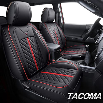 Tacoma Seat Covers Compatible with Toyota Tacoma 2005-2023 2024 2025 2026 Access Crew Double Cab Truck TRD Pro Trail Edition Limited SR5 Offroad Car Cushions (2 PCS Front/Black-Red) - color: 2 PCS Front/Black-Red