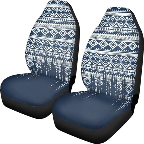 Dreaweet Aztec Seat Covers for Cars Front Seats Only Universal 2 Piece Southwestern Tribal Car Accessories Washable Elastic Bucket Seat Covers for SUV Sedan Easy to Install - color: Aztec Tribal Blue