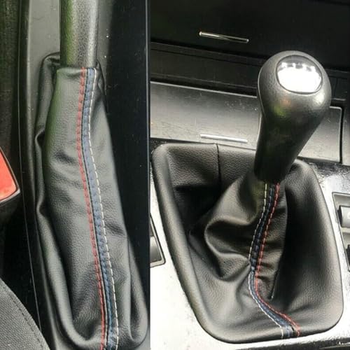 Car Gear Shift Knob Cover + Manual Handbrake Gaiter Boot Leather Cover for BMW 3 Series E30 E34 E36 E46 E46 M3 Z3,Auto Shifter Shift Boot Cover Accessories