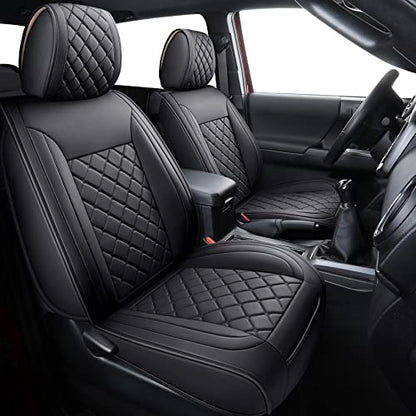 Tomatoman Tacoma Seat Covers Compatible with Toyota Tacoma 2005-2024 2025 2026 TRD Sport Offroad Access Extended Cab SR5 V6 Limited Waterproof Faux Leather(Full Set, Black) - color: Full Set/Black