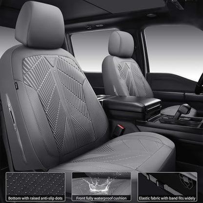 CAR PASS Waterproof Car seat Covers Full Sets Neoprene Wetsuit, All-Weather Non-Slip Durable, Universal Fit for SUV Sedans Trucks Vans Automotive, Armrest Airbag Compatible, 3D Emboss All Gray - color: ALL Gray, size: Full Set
