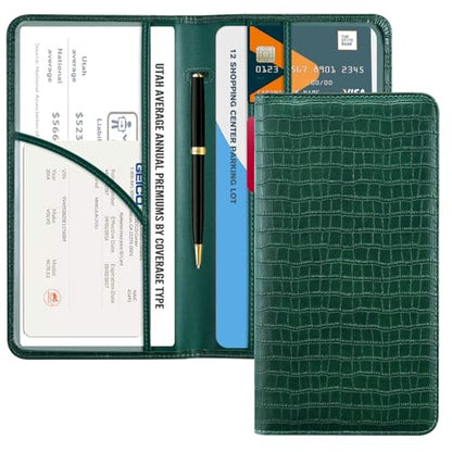 CoBak Car Registration and Insurance Holder - Vehicle Glove Box Car Organizer,Auto Truck Comparment Accessories Case with Magnetic Closure for Driver License,Cards - color: L-Crocodile Pine Green