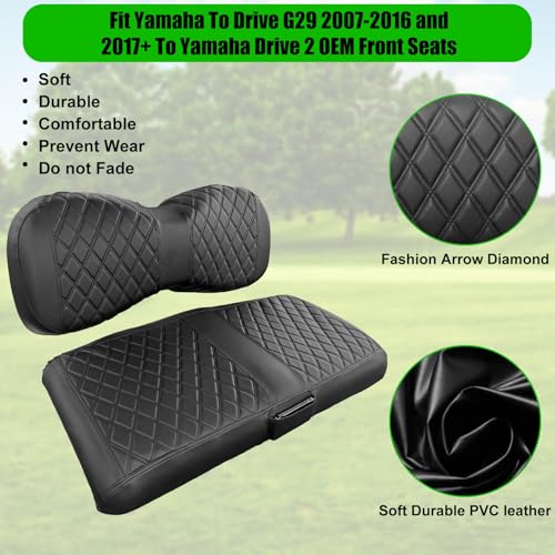 Golf Cart Seat Covers Compatible with Yamaha Drive G29 2007-2016 and 2017+ Drive 2 Carts, Made Thick Premium Marine Leather Custom Diamond Stripe Soft Comfortable/Anti-Scratch/Anti-Fading - style: Fit Yamaha Drive G29&Drive2