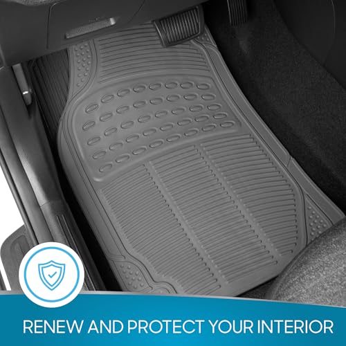 BDK 3-Piece Gray Rubber Floor Mats (Front + Rear), Heavy Duty Universal Fit Liners for Cars SUVs Trucks Vans, All Weather Protection Anti-Slip Nibs, Flexible Contours Fits Most Vehicles