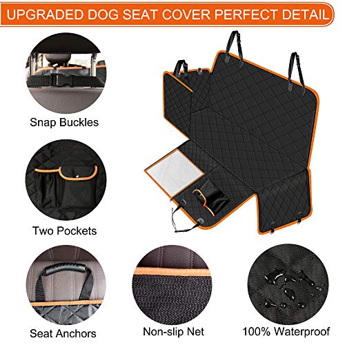 Dog Car Seat Cover, Waterproof Nonslip Pet Seat Cover for Back Seat with Storage Pockets Mesh Visual Window, Heavy Duty Scratchproof Pet Dog Seat Cover Hammock for Cars Trucks and SUVs