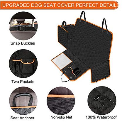 Dog Car Seat Cover, Waterproof Nonslip Pet Seat Cover for Back Seat with Storage Pockets Mesh Visual Window, Heavy Duty Scratchproof Pet Dog Seat Cover Hammock for Cars Trucks and SUVs