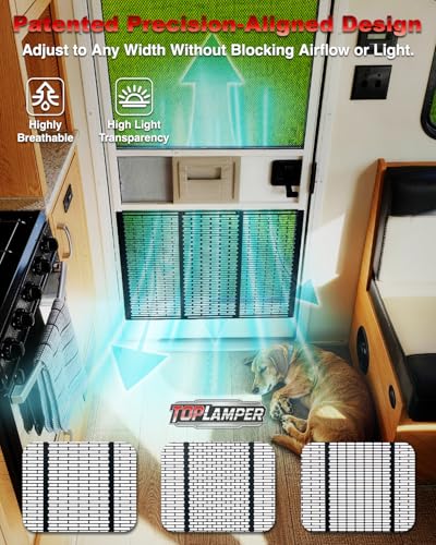RV Screen Door Protector Heavy Duty Camper Screen Door Guard w/Screw Mount Powder-Coated Pet-Resistant Mesh Prevents Dogs Scratching, Screen Protector for RV Entry Doors (Patent Design)