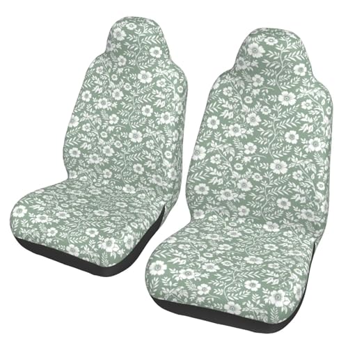 Floral Auto Seat Covers Cute Leaf Front Seat Protector Fit for Cars Sedan SUV Van Set of 2 Pcs, Sage Green Cloth Automotive Vehicle Seat Covers for Cars Interior Cover - color: Flowers