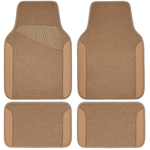 CAR PASS Beige Leather & Waterproof Car Carpet Floor Mats, Universal Car Mats Fit for SUV,Vans,sedans, Trucks,Set of 4pcs Car Carpet with Anti-Slip nibbs Driver Heel Pad (All Beige) - color: All Beige