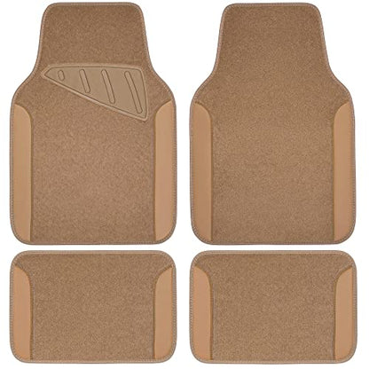 CAR PASS Beige Leather & Waterproof Car Carpet Floor Mats, Universal Car Mats Fit for SUV,Vans,sedans, Trucks,Set of 4pcs Car Carpet with Anti-Slip nibbs Driver Heel Pad (All Beige) - color: All Beige
