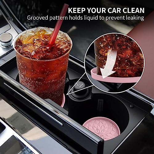 Car Coasters for Cup Holders [4 Pack] - 2.75In Silicone Auto Mug Mats - Universal Non-Slip Recessed Car Interior AccessoriesDusty Rose - color: 4 Pack-dusty Rose