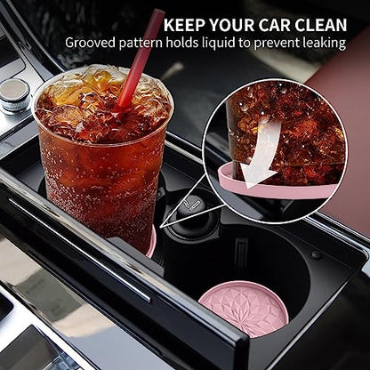 Car Coasters for Cup Holders [4 Pack] - 2.75In Silicone Auto Mug Mats - Universal Non-Slip Recessed Car Interior AccessoriesDusty Rose - color: 4 Pack-dusty Rose