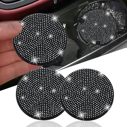 NBTEPEM 2pcs Bling Car Cup Holder Coaster, 2.75 inch Anti-Slip Shockproof Universal Fashion Car Coasters Insert Bling Crystal Rhinestone Automotive Interior Accessories for Women (2 pcs, Black) - color: Black, size: 2 pcs