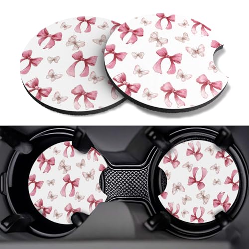 Car Cup Coasters,2 Pack Car Coaster,2.75inch Anti Slip and Absorbent Cars Coasters for Cup Holders,Car Accessories for Women,Cute Decor for Women (Butterfly Bowknot) - color: Butterfly Bowknot
