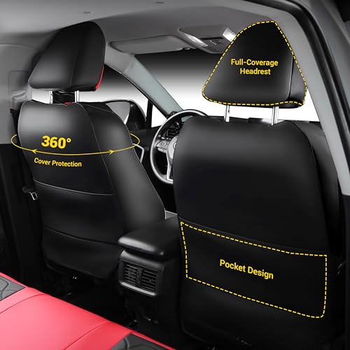 OASIS AUTO Custom Fit Seat Covers for 2019-2026 Toyota RAV4, Waterproof Faux Leather Seat Protector Cushion Rav4 Car Accessories (Full Set, Black&Red)