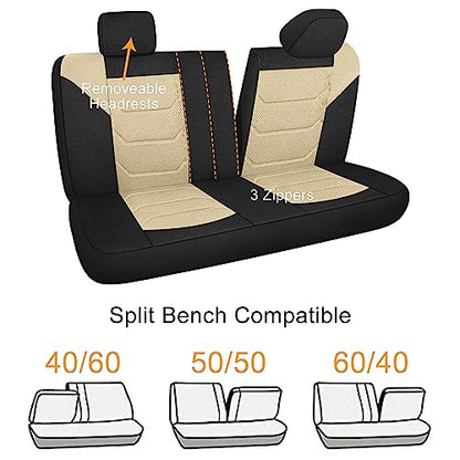 3D Air Mesh Car Seat Cover Full Sets Washable and Breathable Premium Cloth Automotive Vehicle Seat Covers for Cars Interior, Universal Fit for Most Cars, Sedan, Truck, SUV(Black/Beige)