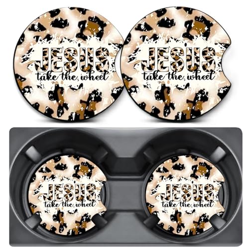 2 Pack Car Coasters for Cup Holders,Jesus Leopard Car Cup Holder Coasters,2.75" Universal Size Anti Slip Rubber Mat,Automotive Interior Accessories,Automotive Cup Holder Decal Decor for Women,Men - color: Leopard-JESUS