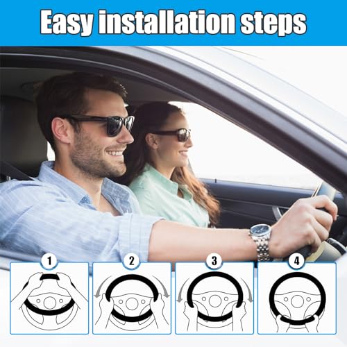 Car Fluffy Steering Wheel Cover, 15'' Universal Furry Auto Steering Wheel Protector for Warm Winter, Elastic Non-Slip Car Steering Wheel Cover, Vehicle Interior Decor Accessories (Black)