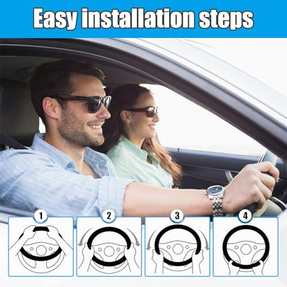 Car Fluffy Steering Wheel Cover, 15'' Universal Furry Auto Steering Wheel Protector for Warm Winter, Elastic Non-Slip Car Steering Wheel Cover, Vehicle Interior Decor Accessories (Black)