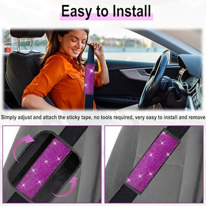 2 PCS Bling Car Seat Belt Shoulder Pads, Bling Seat Belt Covers with Bling Rhinestones, Car Accessories Seatbelt Strap Pad with Crystal Diamond for Car, Truck, SUV (Pink Diamond) - color: Pink