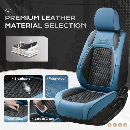 Coverado Tacoma Seat Covers Full Set, Faux Leather Custom Fit for 2024-2026 Toyota Tacoma Double/Crew Cab, Front & Rear Seat Protection (Blue) - color: Blue, size: Fullset（2024-2026）