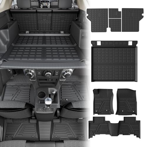 Floor Mats Compatible with 2013-2024 Toyota 4Runner 5 Seats Trunk Mat Cargo Mat Cargo Liner Back Seat Cover Protector 2023 4 Runner Accessories (Set of 8 Mats,Fit Without Sliding Tray) - color: Fit Without Sliding Tray, size: Trunk Mats + Floor Mats + Bac