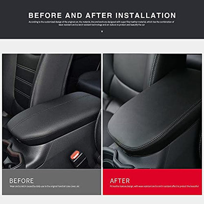 INTGET Center Console Armrest Cover for 2025 Toyota RAV4 Accessories 2024 2023 2022 2021 2020 2019 Leather Middle Console Lid Cover Pad Protector Elbow Arm Rest Covering Car(Black) - color: black