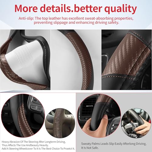 Non-Slip Car Nappa Leather Steering Wheel Cover,Universal Car Accessories Women Men Fit 14" 1/2-15" Suvs/Vans/Sedans/Cars/Trucks,Brown - color: Black Brown
