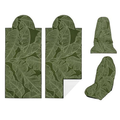 2 Pack Car Seat Towel Covers, Sweat Protector for Front Seats, Premium Thickened Microfiber with Elastic Strap, Breathable & Quick Dry, Machine Washable Cover for Gym Running Universal Fit Banana Leaf