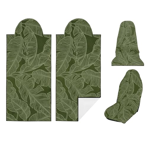 2 Pack Car Seat Towel Covers, Sweat Protector for Front Seats, Premium Thickened Microfiber with Elastic Strap, Breathable & Quick Dry, Machine Washable Cover for Gym Running Universal Fit Banana Leaf