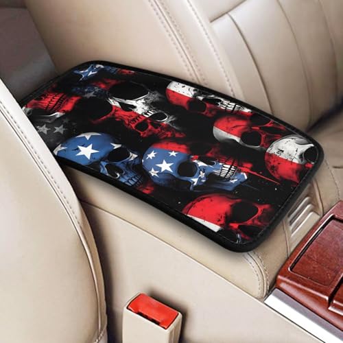 Universal Car Center Console Cushion Pad, American Flag Skull Soft Waterproof Car Center Console Cover Auto Armrest Seat Box Cover Protector for Most Vehicle SUV Truck Car - color: American Flag Skull