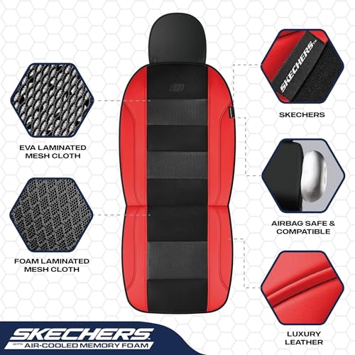 Skechers Seat Covers, Air-Cooled Memory Foam Car Seat Covers Front Seats, Airbag Compatible,Universal Fit for Most Cars, SUVs, Vans and Trucks,Red - color: Black/Red, size: Two Front