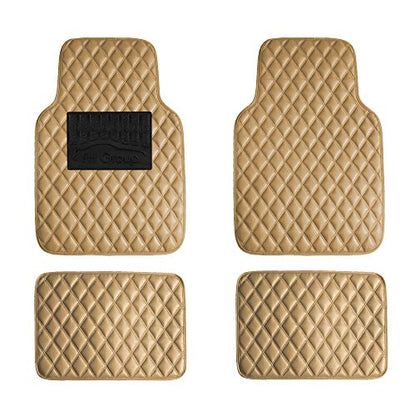 FH Group Luxury Universal Liners Full Set Beige PU Leather Diamond Design Floor Mats - Universal Fit Heavy Duty Non-Slip Floor Mats for Most Sedan, SUV, Truck - color: Beige