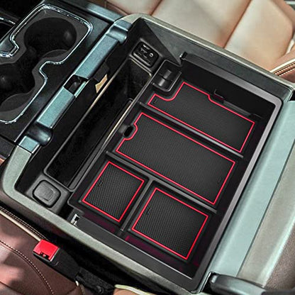 Full coverage Center Console Organizer Compatible with 2014-2018 GMC Sierra 1500 /Chevy Silverado 1500 Accessories 2015-2020 Yukon XL/Tahoe Suburban Insert Armrest Storage ABS Plastic, Red - color: red