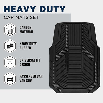 PIC AUTO Heavy Duty Rubber Floor Mats, Black Aluminum Film Car Mats Set, Front and Rear Car Mats with Anti-Slip Backing, All Weather Protection, Trim-to-Fit for Automotive SUV, Sedan, Van - color: Black