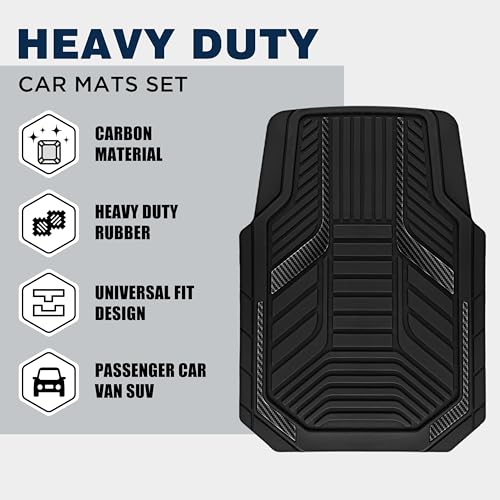 PIC AUTO Heavy Duty Rubber Floor Mats, Black Aluminum Film Car Mats Set, Front and Rear Car Mats with Anti-Slip Backing, All Weather Protection, Trim-to-Fit for Automotive SUV, Sedan, Van - color: Black