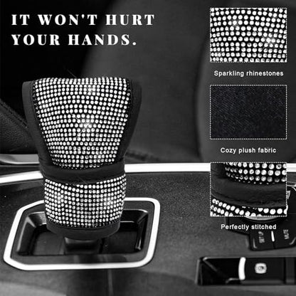 Bling Auto Gear Shift Knob Cover, Rhinestone Glitter Shifter Stick Protector for Girls Women, Sparkly Diamond Transmission Gear Shift Lever Knob Cover for Cars Trucks SUVs (White) - color: White