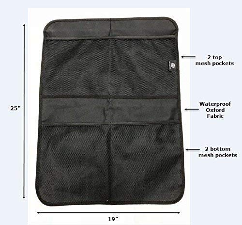 Premium Car Kick Mat and Organizer (2-Pack) – BOGO Waterproof Protection – Mesh Storage – Universal Fit – Protects and Stores Tablets, Toys, and Phones