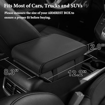 SEG Direct Car Center Console Cover, Breathable Leather Auto Armrest Cover, Memory Foam Arm Rest Cushion, Universal Car Seat Box Cover Car Interior Accessories, Black - color: Black Leather