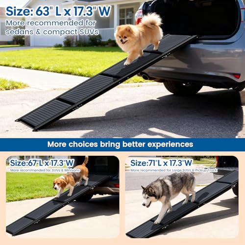 HBTower 63" Long x 17.3" Wide Folding Dog Ramp for Large Dogs Up to 250lbs - Portable Pet Ramp with Non-Slip Surface, Extra Wide Dog Car Ramps for Car, SUV, Truck & High Beds - size: 63" L x 17.3" W
