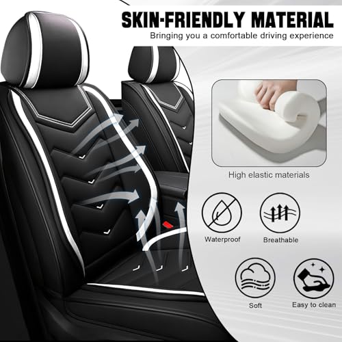 Car Seat Cover for KIA Soul 2010-2025, Driver's Seat Covers,Non-Slip Waterproof seat Cover,Wear-Resistant Nappa Leather car seat Covers. (Standard 2 Seats/Black White) - color: Black White, size: Standard 2 Seats