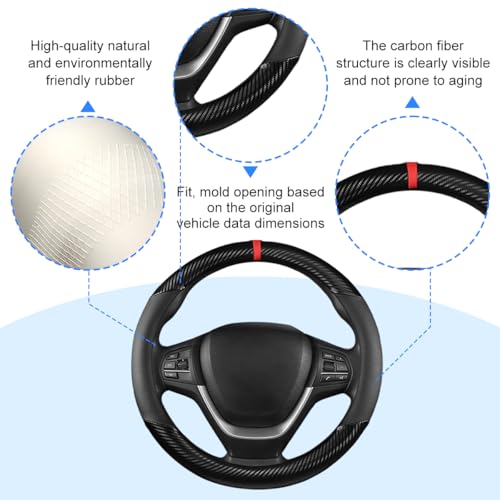 Car Steering Wheel Cover, 14.5-15" Carbon Fiber Vehicle Steering Wheel Protector with Non-Slip Lining, Breathable Auto Interior Decoration Accessories, Universal for Vehicles (Black)