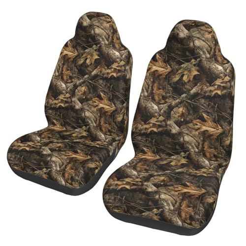 Auto Seat Covers Brown Leaf Camo Front Seat Protector Fit for Most Cars, Sedan, SUV, Van Hunting Camouflage 2 Pcs Bucket Seats Cover, Machine Washable and Soft - color: Camouflage Leaf