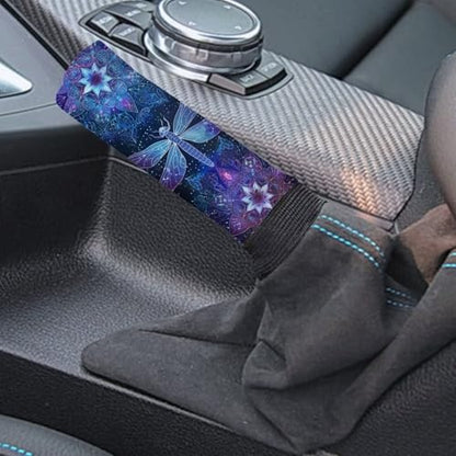 Dragonfly Mandala Flower Printed 2 Piece Car Handbrake and Gear Shift Knob Cover Set, Stretchy Universal Auto Interior Accessories for SUV Truck Vehicle - color: Dragonfly Mandala Flower - Blue and Purple