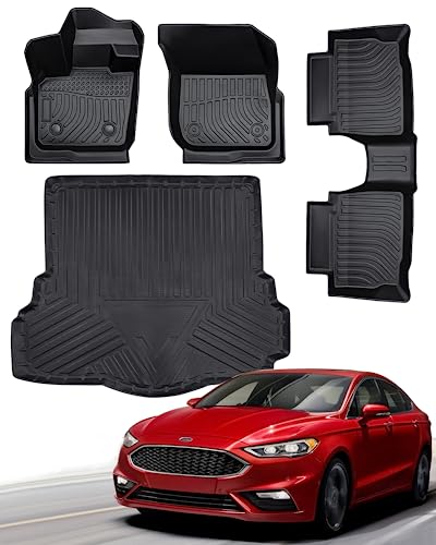 BAMACAR Floor Mats & Cargo Liner for Ford Fusion 2020 2019 2018 2017 (Not Hybrid), All-Weather 1st & 2nd Row Carpets Trunk Mat for Ford Fusion 2017-2020 Car Accessories