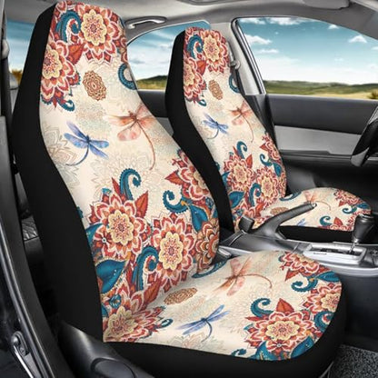 Bohemian Dragonfly Car Front Seat Cover for Men 2 Pieces Set Lightweight Highly Elastic Automotive Seat Cover Anti Slip Towel Blanket for Trucks Sedans Van(Red) - color: Bohemian Dragonfly Red