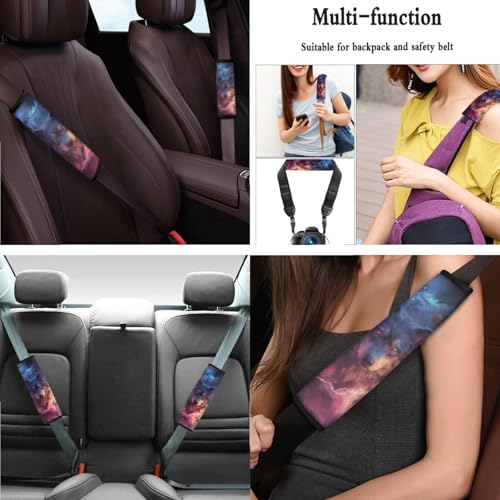 Wolf Planet Galaxy Pattern 15 Pcs Car Accessories Set, Car Interior Covers Set Front Rear Seat Covers Steering Wheel Cover Seat Belt Covers Car Headrest Cover Car Coaster - color: Wolf Planet Galaxy Pattern